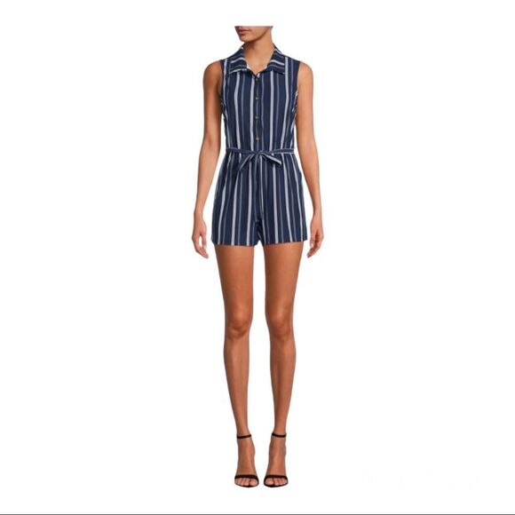 No Boundaries Juniors' Blue Striped Lace Back Romper; SZ XL (15-17); BNWT - Picture 1 of 10